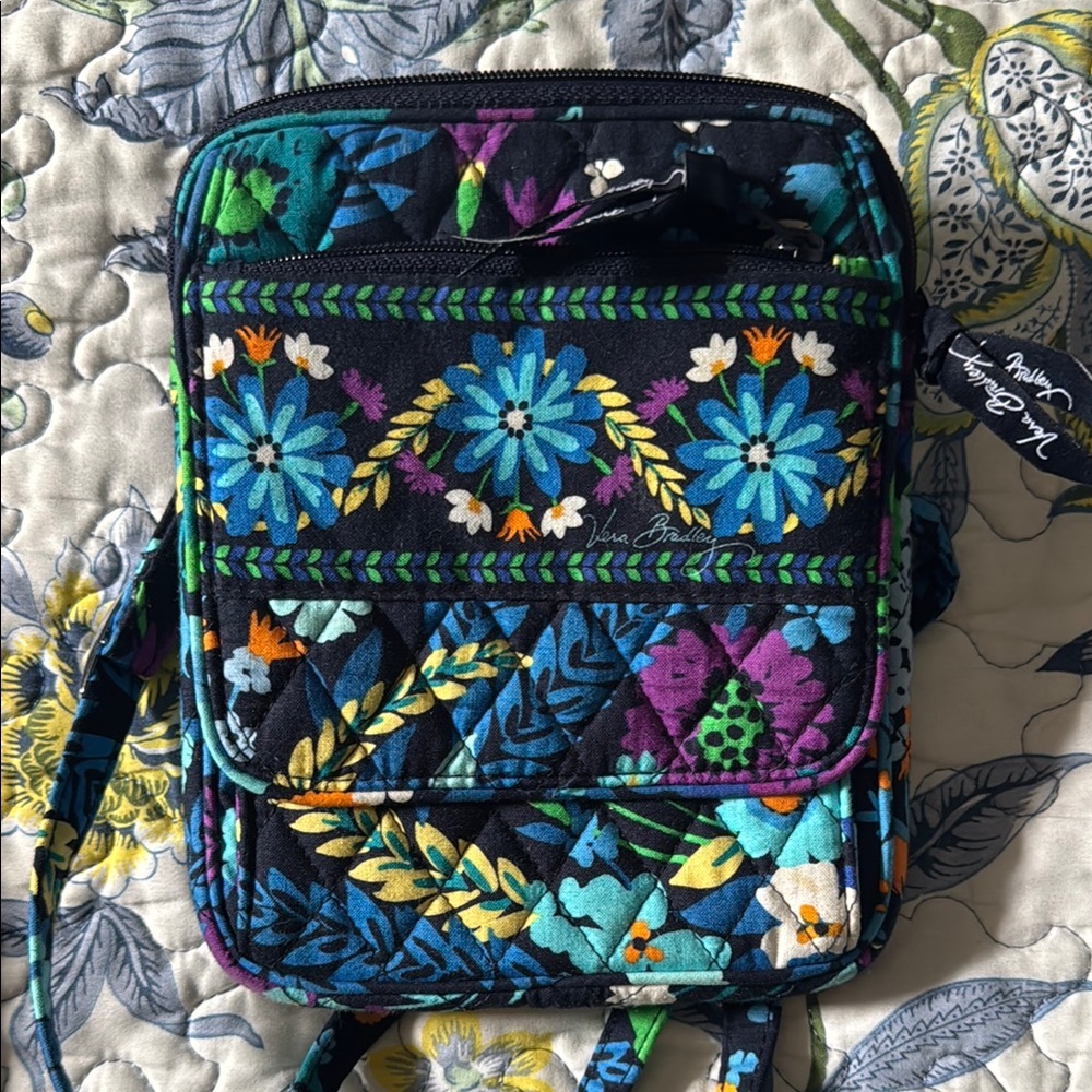 Vera Bradley Black and Blue Crossbody Bag with Quilted Texture